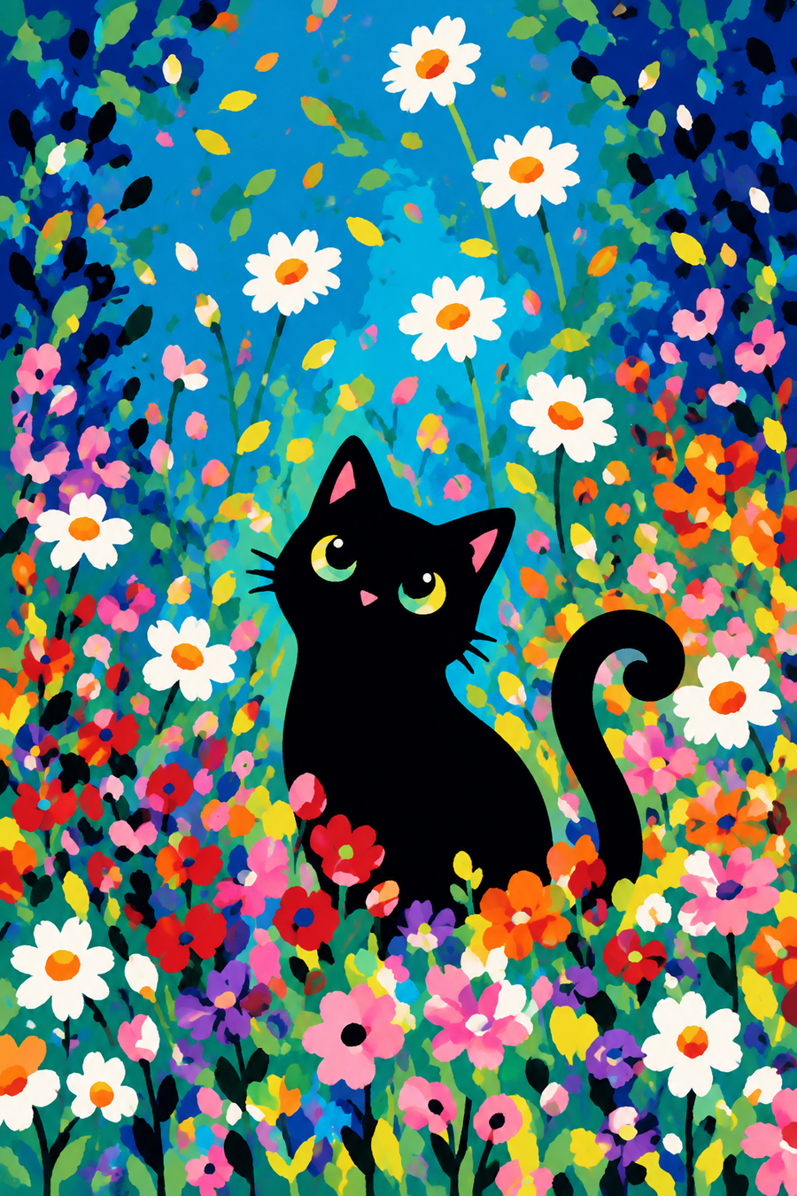 Black Cat in Bloom Paint by Numbers Kit