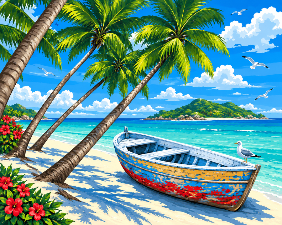 Tropical Beach Boat Paint by Numbers Kit