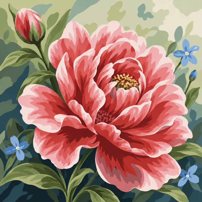 Soft pink petals, a small rosebud and green leaves fill a close-up floral composition.