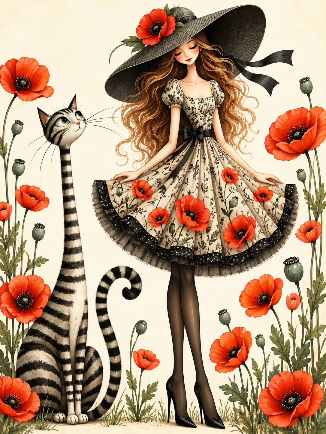 Poppies and a Cat Paint by Numbers Kit