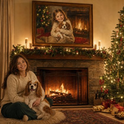 Hung above the fireplace